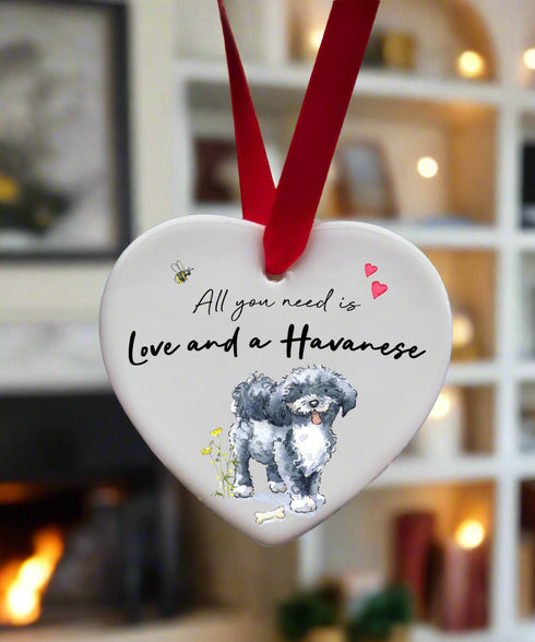 Love and a Havanese Fawn Grey & White Ceramic Heart